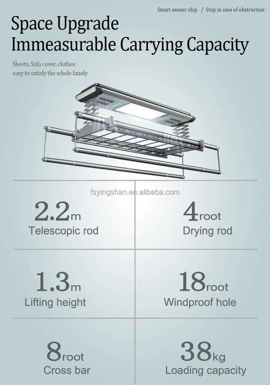 OEM Smart Houseware Product Electric Automatic Folding Ceiling Clothes Hanger Tuya Laundry Dryer Balcony Drying Rack for Clothes