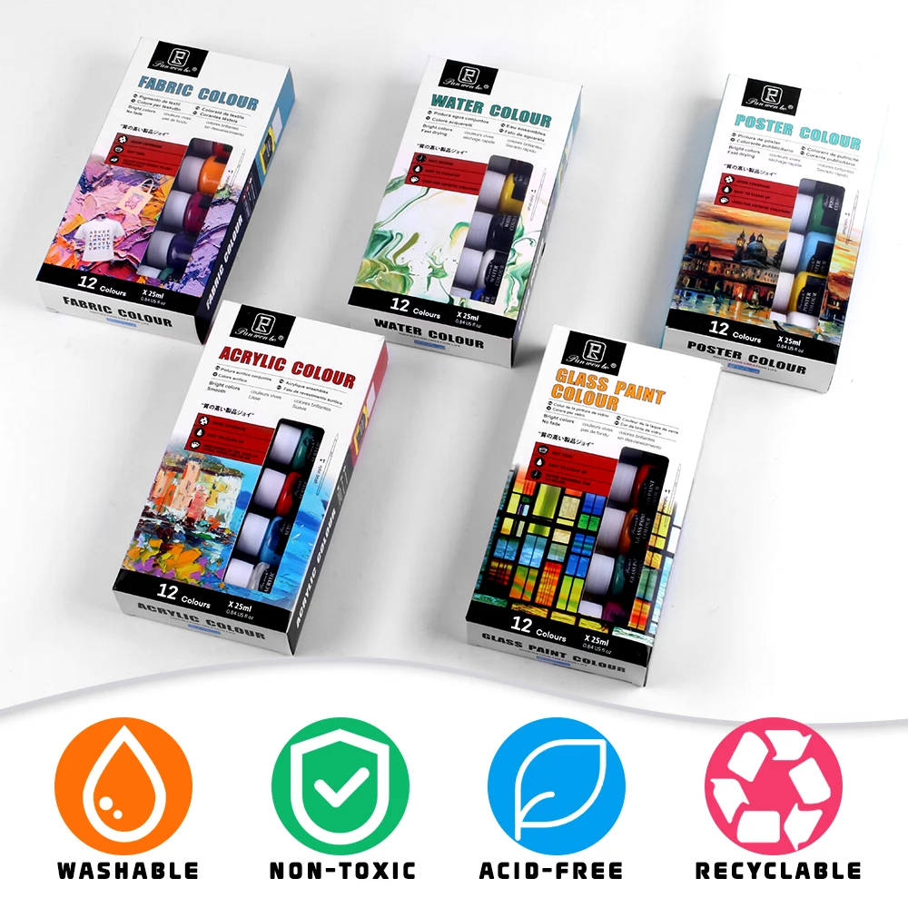 Professional 12 Colors 25ml Textile Fabric Paint Nox-toxic Pigment Color Acrylic Fabric Color Paint Acrylic Pigment for Fabric