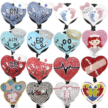 Wholesale Heart Shape Badge Holder Stethoscope Autism RN ECG Ribbon NICU Retractable Nurse Badge Reel For Medical Accessories