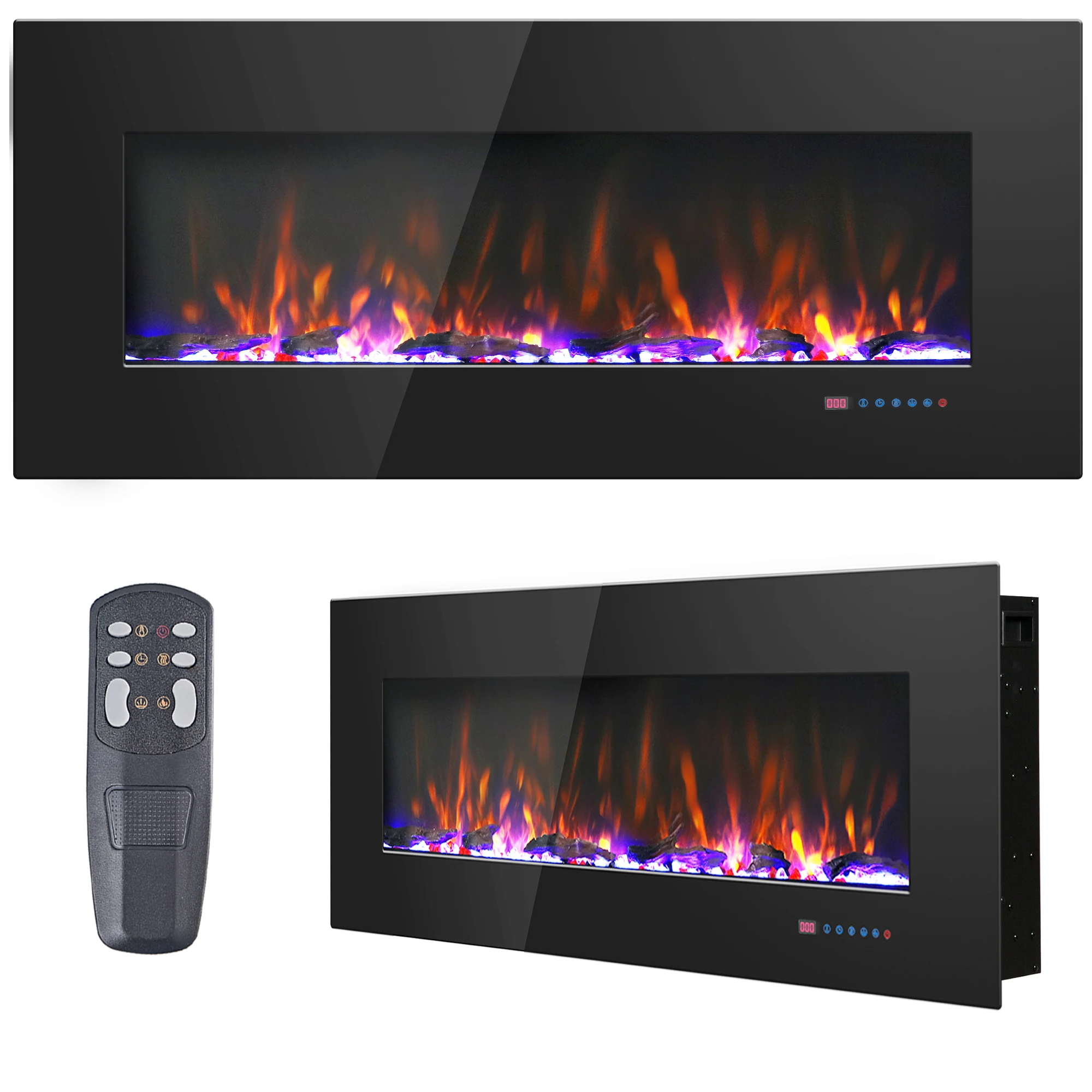 Luxstar 42 Inch Wall Mounted Not For Recessed Electric Fireplace Heaters LED Real Flame Indoor Fireplace