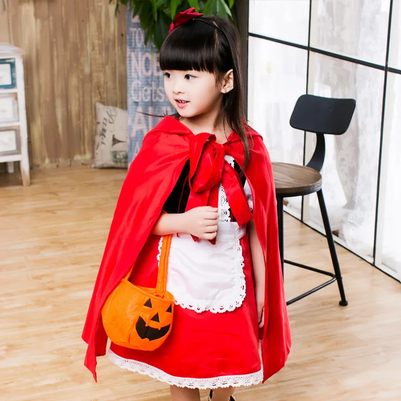 open lace back dress Red Riding Hood Costume Set for Girls
