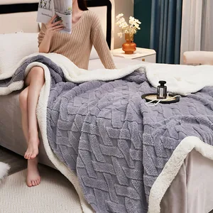 100% Polyester Sherpa Fleece Blanket Luxury American Double Layers Solid Color Thickened Flannel Warm Comfortable Queen Size Bed