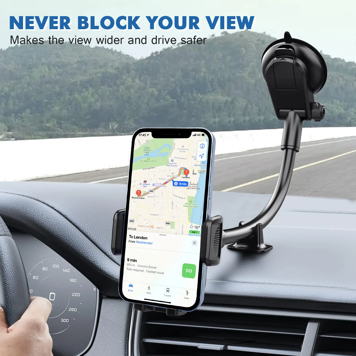 Strong Suction Anti-Shake Stabilizer Long Arm Dashboard Windshield Car  Phone Holder Mount