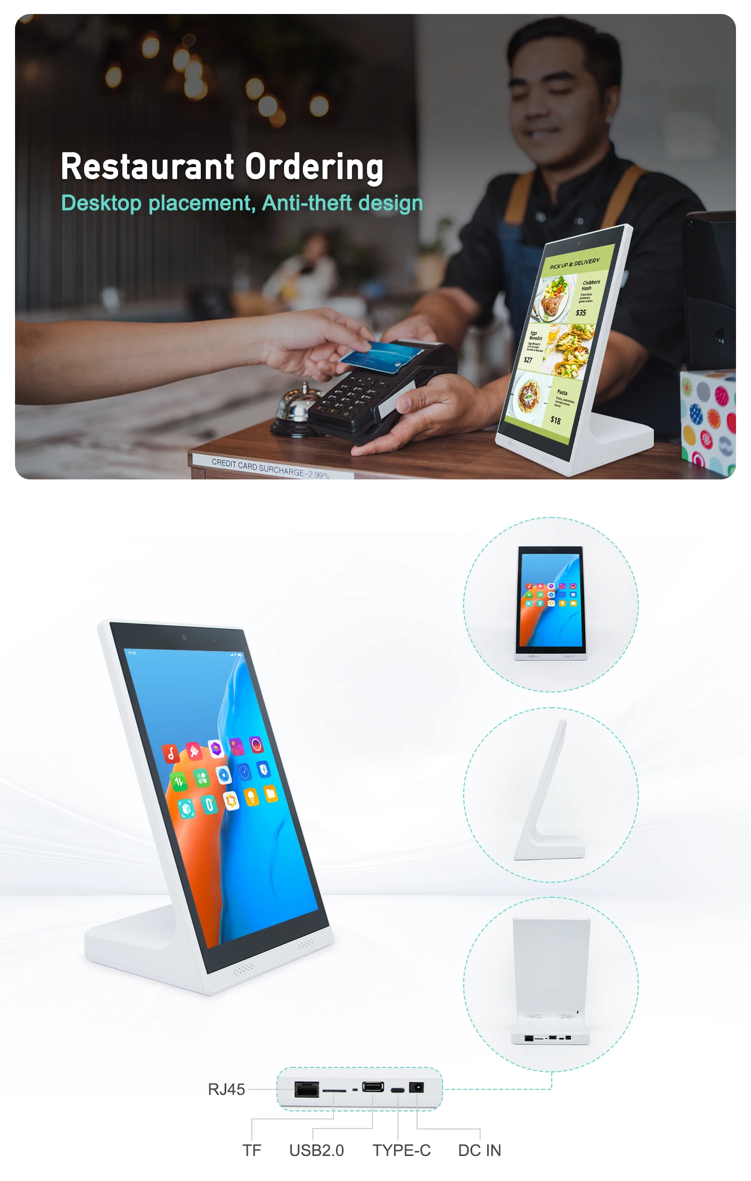 10.1 Inch RK3568 Android Tablet All in One Desktop Stand With 4G LTE ...