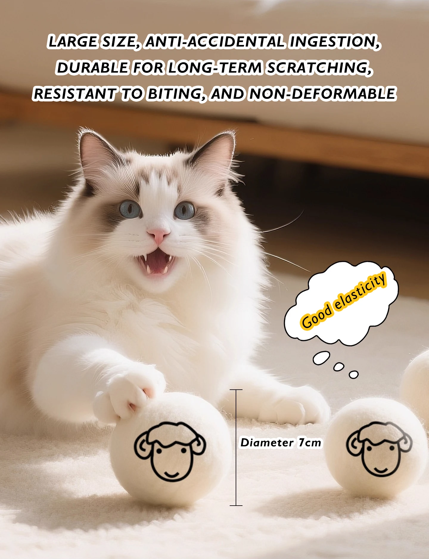 New 7.5CM Diameter Quiet Wool Ball Cat Toy Bite Resistant Wear Resistant Relieves Pet Boredom Interactive Pet Products factory