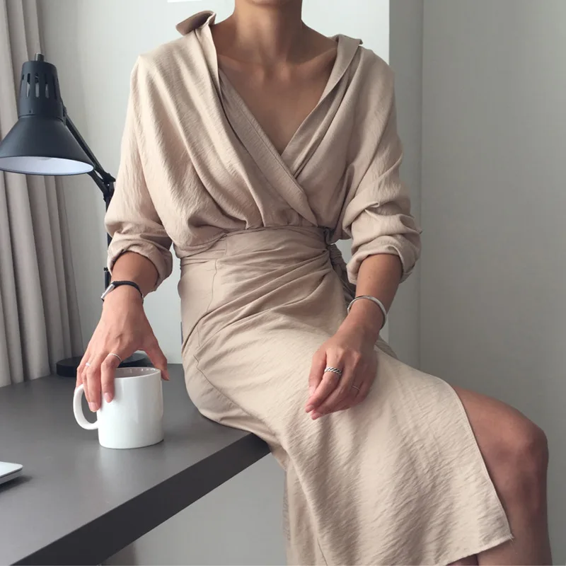 French Design Slim Cut Hepburn Style One Piece Cotton Linen V Neck Dress Buy Mid Calf Dress Peplum Dress With V Neck Design Simple Linen Dress Product On Alibaba Com