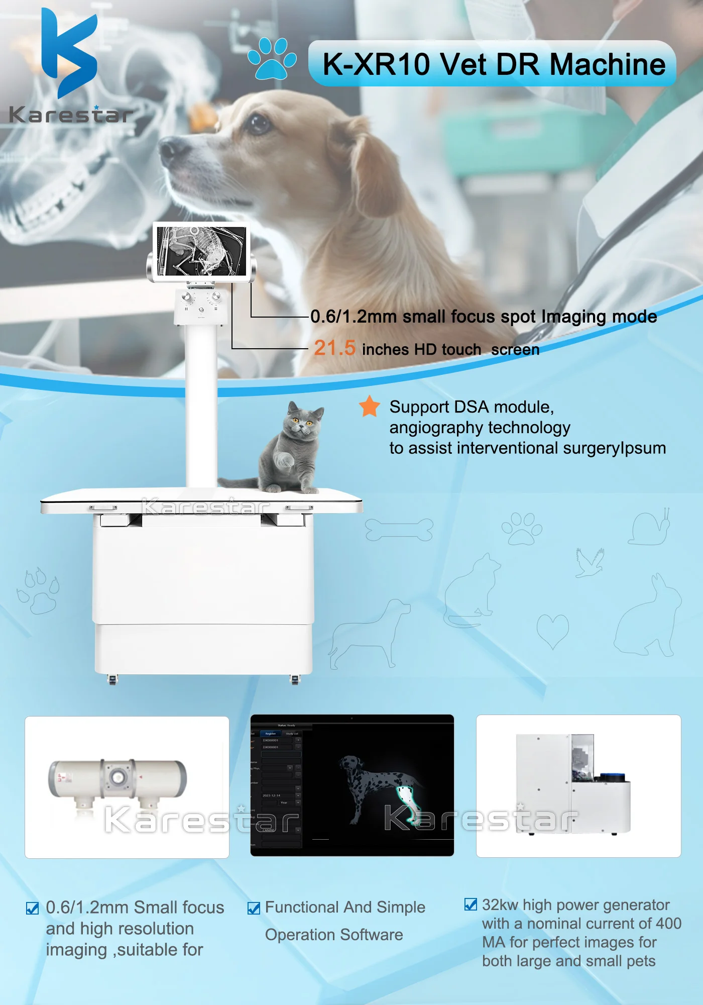 D R Machine Colors K-XR10 Veterinary DR X Ray Digital Machine for Animal Health