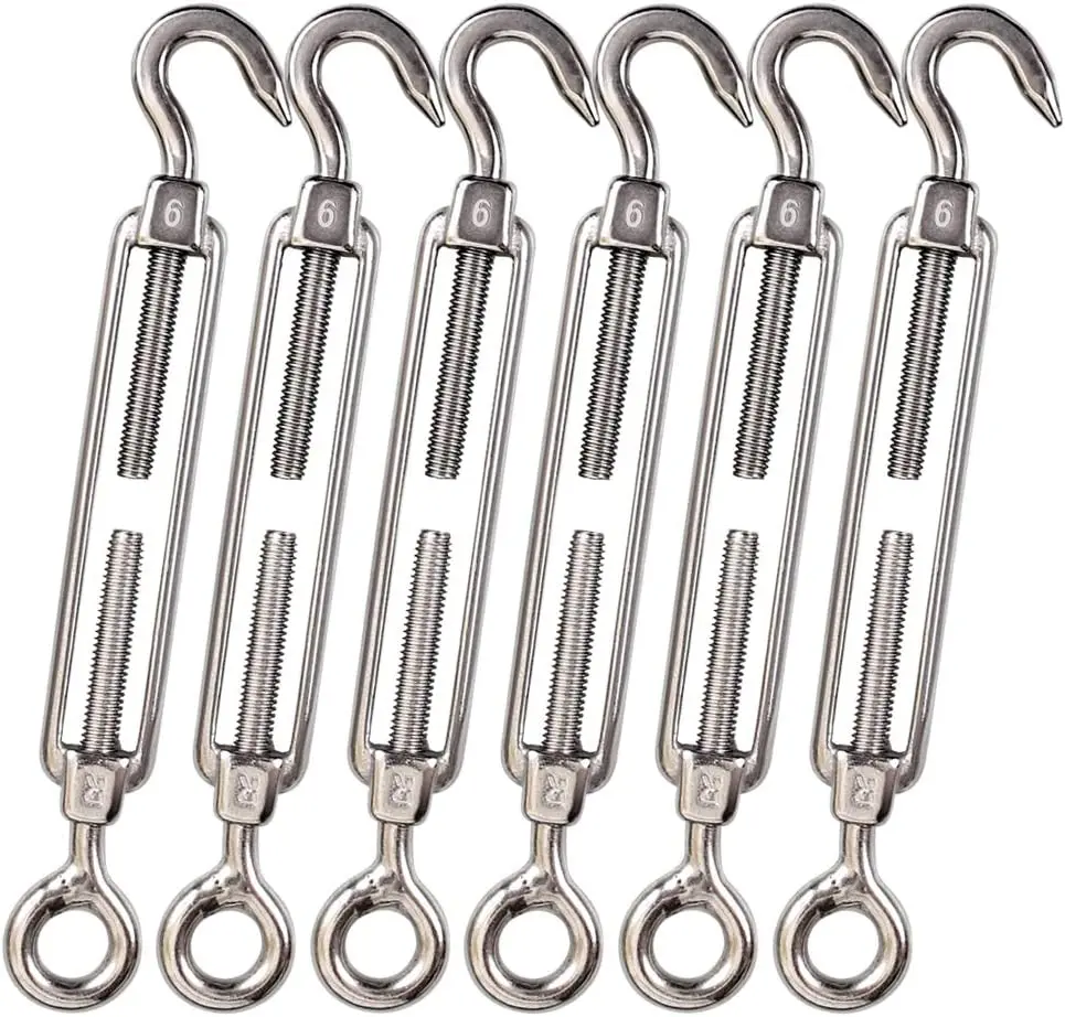 M6 Hook & EyeC to O Turnbuckle 304 Stainless Steel, Hardware Kit for Wire Rope Tension Heavy Duty, for Sun Shade, Tent