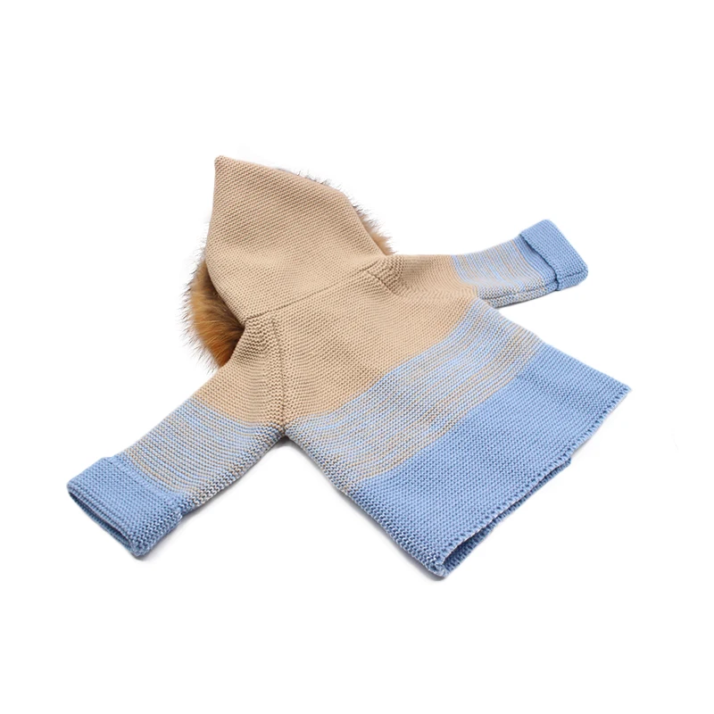 2024 Лидер продаж акриловая трикотажная одежда натурального цвета Детская шерстяная куртка из меха енота зимний комплект для девочек