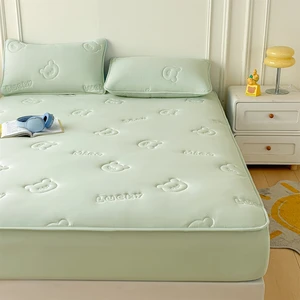 Best Selling Waterproof Bed Sheet for Kids Solid Color with Quilted Cartoon Pattern Jacquard Knitted Bed Protection Pad