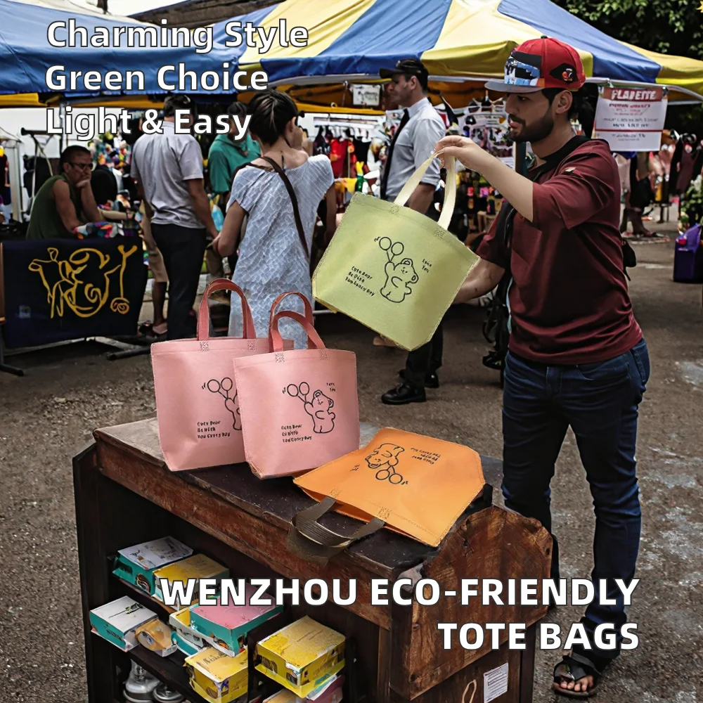 Wenzhou Customized Letter Pattern Spunbond Non-Woven Fabric Tote Bags Long Eco-Friendly PP Wholesale Cheap Shopping Bags supplier