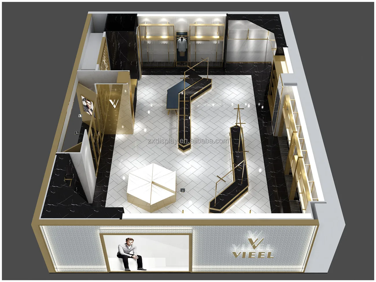 Customized Clothing Store Fixtures Metal Garment Golden Display Rack