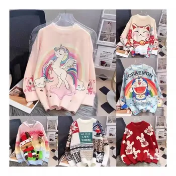 Design cute gentle wind knit sweater jumper jacquard crewneck winter embroidered girl Christmas sweater