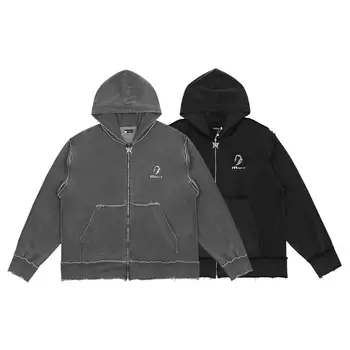 2021 latest wholesale hard wash men's fashion streetwear detachable zip up hoodie jacket
