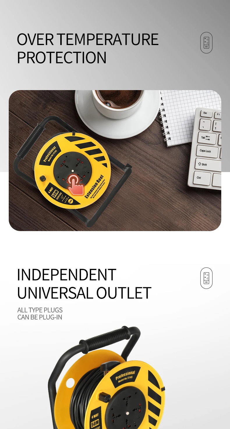 50m Retractable Extension Cable Reels Industrial Outdoor Electric