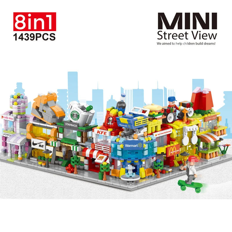 2024 Mini Shop Business Street View Series Educational Construction Toys City Building Block Sets mini Model Brick Toy For Kid