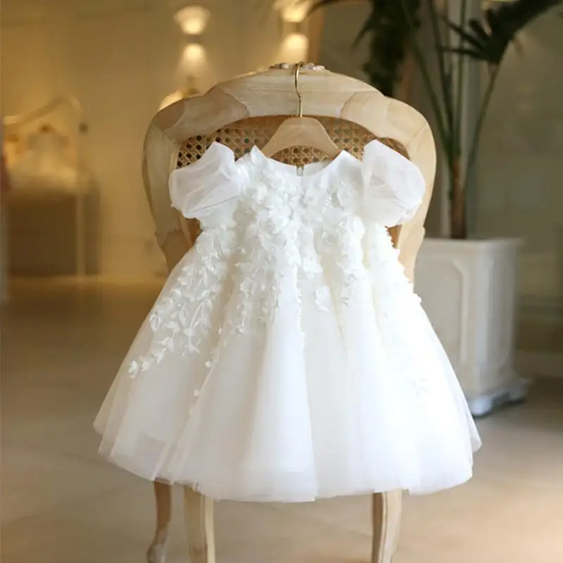 White Puffy Mesh Dress for Baby Girls Flower Appliqued Party Knee-Length  Birthday Wedding Princess Dress for Children Girls| Alibaba.com