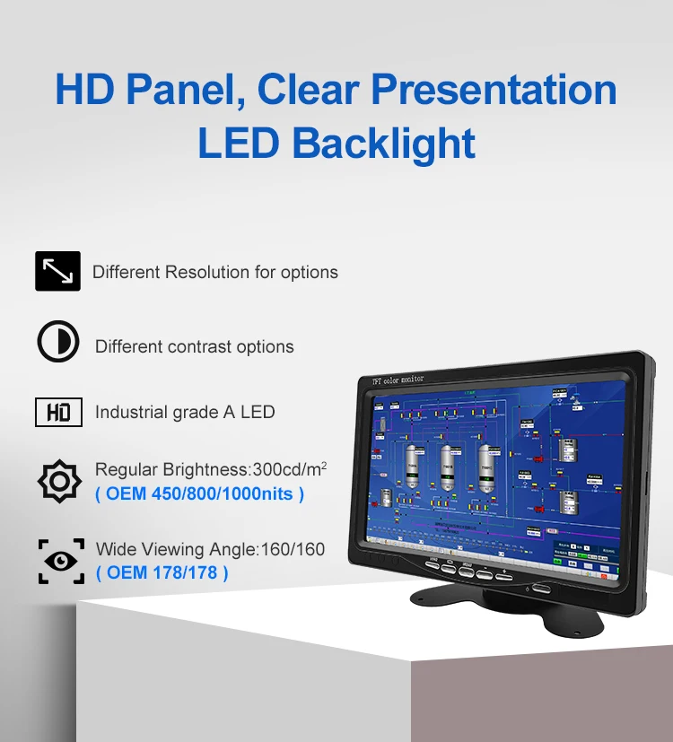Industrial New Mini LCD Monitor 7 Inch 1024x600 Desktop Wall-Mounted IPS Screen VGA Business Use 75Hz 99% SRGB