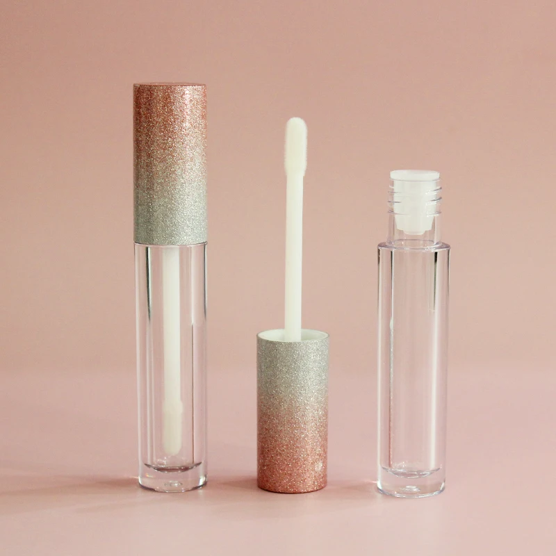 2021 custom round white empty lipgloss container creative pink lip gloss packaging tube with wand brush