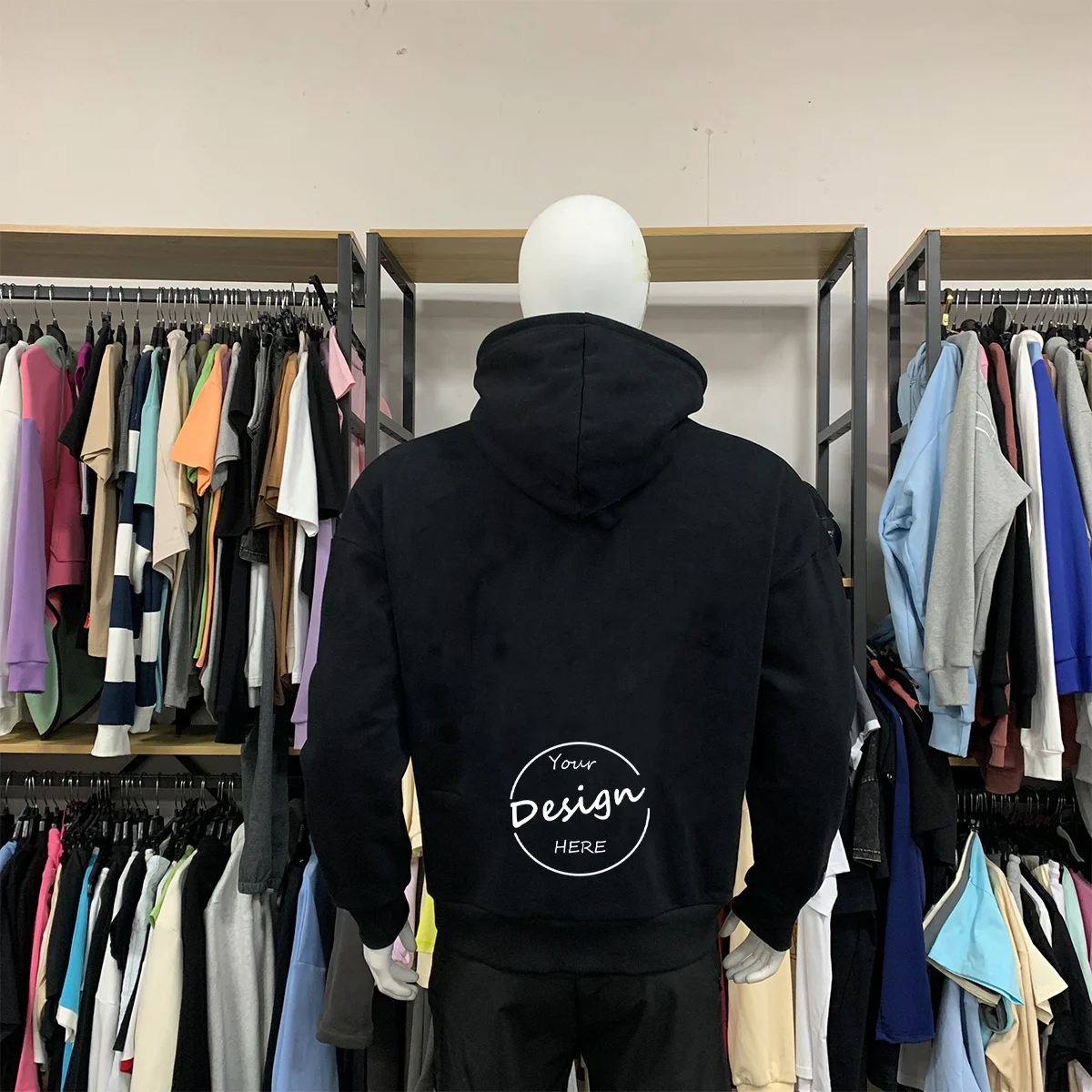 JL1017D Wholesale Oversized Pullover Raw Hem Hoodies No String Thick Cotton Blank Cropped Hoodie Men