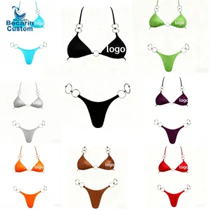 OEM High-Stretch Bikini Cheeky Bottom Metal Ring Design Versatile Sexy Style Multi Color 2 Piece Cut Out Bathing Swimsuit Suit