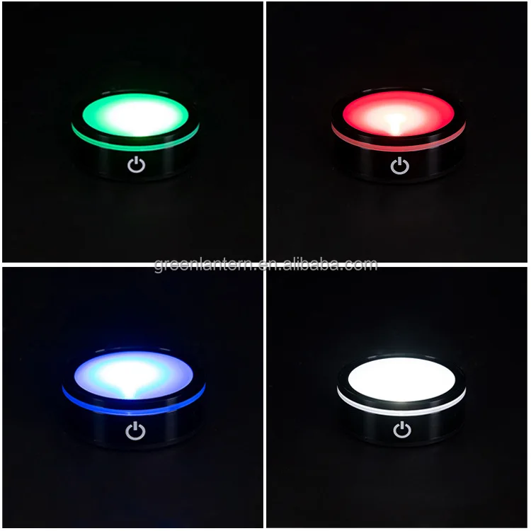 Base Luminosa Rotonda Con LED Per Esposizione Di Cristalli E Oggetti - Diametro 10 Cm, Luce Multicolore Con Cavo