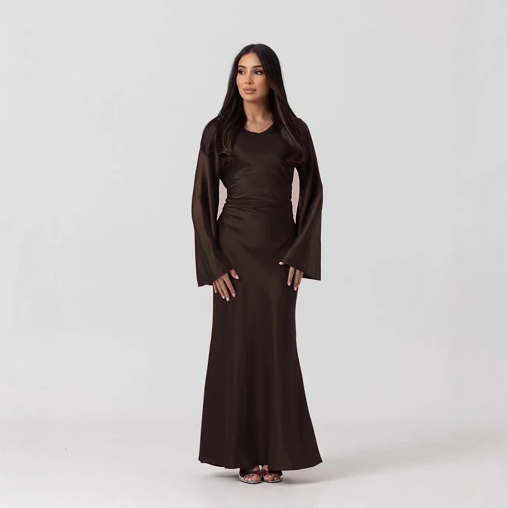 2025 Islamic Muslim Women Dress Simple Solid Color Elegant Satin Long Dresses Dubai Turkey Modest Muslim Dress for Women 2025 Islamic Muslim Women Dress Simple Solid Color Elegant Satin Long Dresses Dubai Turkey Modest Muslim Dress for Women