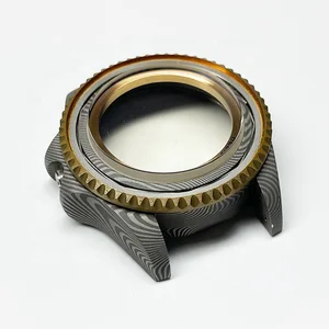 Customized Damascus Steel Wrist Watch case with Bronze Watch Bezel