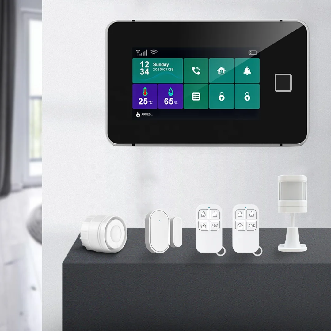 Smart Home Security Alarm System Fingerprint Access Wifi GSM Touch Screen PIR Motion Sensor Tuya App-for Carbon Monoxide Door