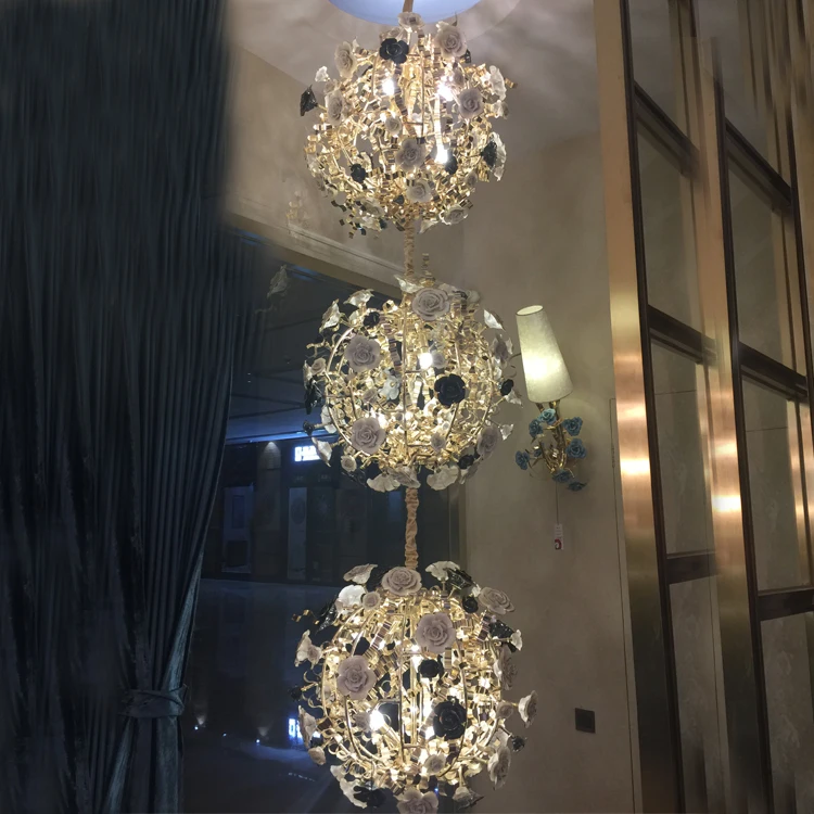 Люстра с золотым цветком роскошная цветная Подвесная лампа керамическими цветами для марокканских вилл