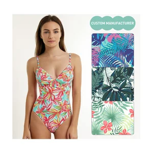 Aide Custom Women Swimwear Colorful Bikini V-neck One Piece Swimsuit