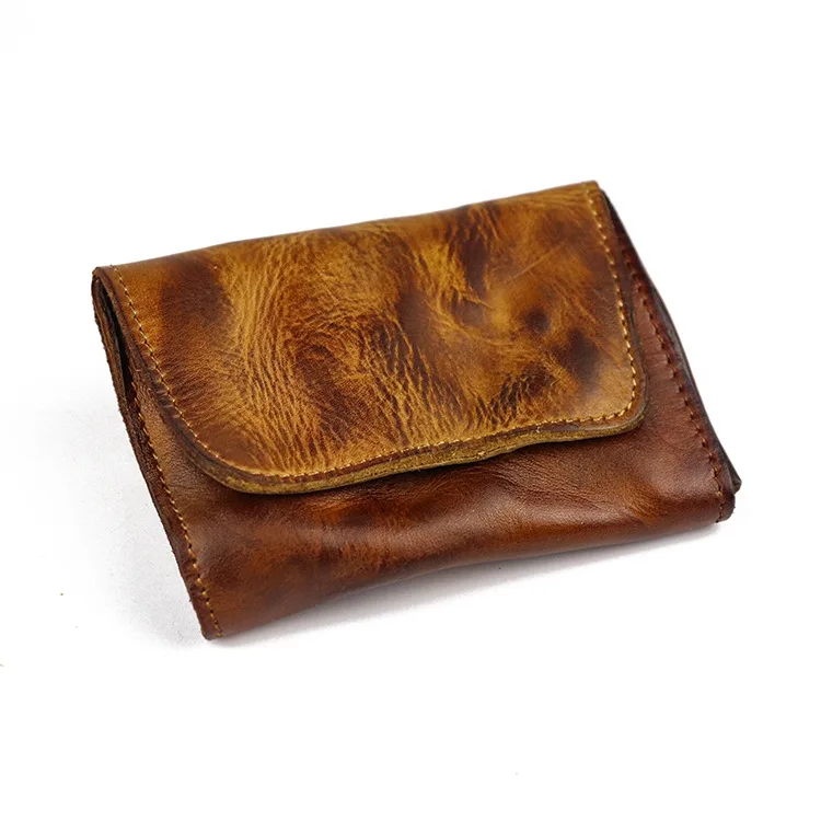 Top layer cowhide vegetable tanned leather creative card bag wallet Retro made old cowhide minimalist driver's license card bag