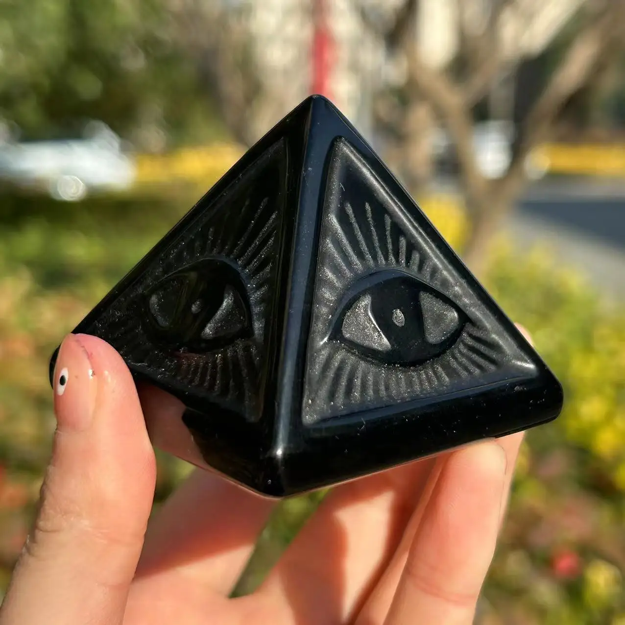 天然ブラックオブシディアン デビルアイ ピラミッドクリスタル レイキ