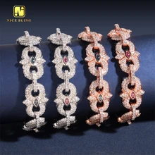 2025 New Red Aquamarine Moissanite Cuban Bracelet Flower Ready Stock Hip Hop Fancy Shape Cuban Link Chain Moissanite 925