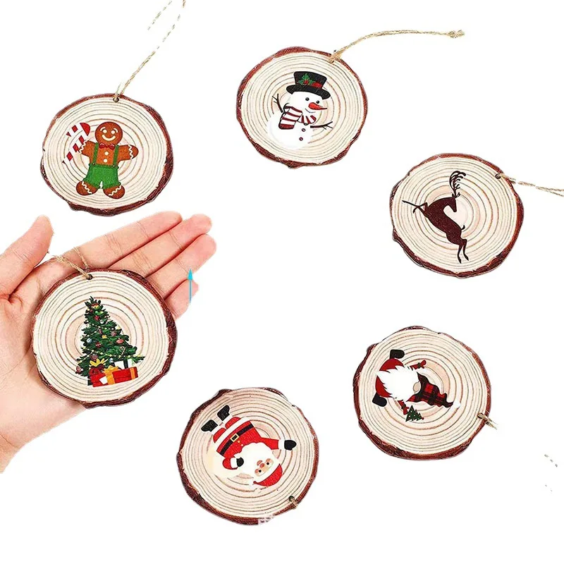 Оптовая продажа круглые пустые сосновые щепы рождественские украшения для дома деревянные