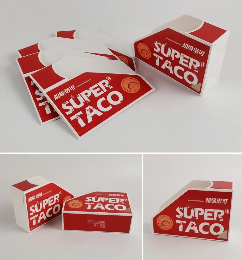 Paper Taco Holder Paper Food Packaging Box Degradable Popcorn burrito tray Custom Printing manufacture