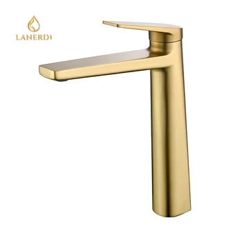 Sanitary Ware Tall Basin Faucets Taps Brass Laser LOGO Modern Contemporary Ceramic Brushed Gold Faucet Stainless Steel 5 Years