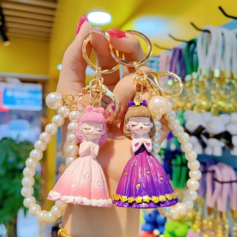 Lilangda Cartoon Beautiful Princess Doll Key Chain for Female Bag Pendant  Lovely Baby Simulation Princess Character Keychain