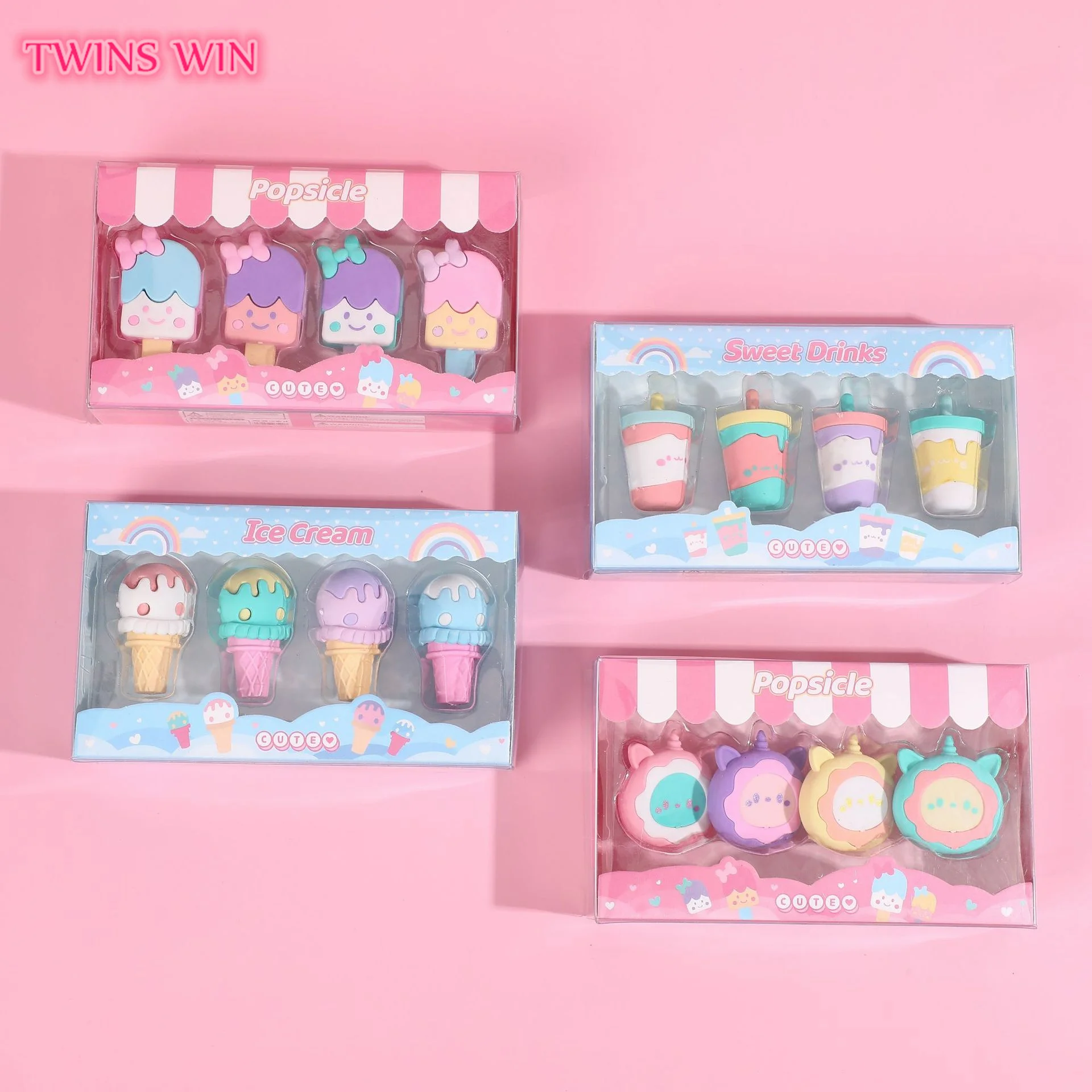 Оптовая продажа, студенческий приз, милые канцелярские принадлежности со съемным мини-ластиком для мороженого, набор 751