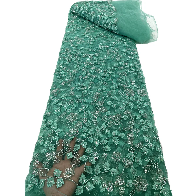 Decorative Wedding Dress 3D Flower Net Fabric Applique Beads Embroidery  Lace Fabric