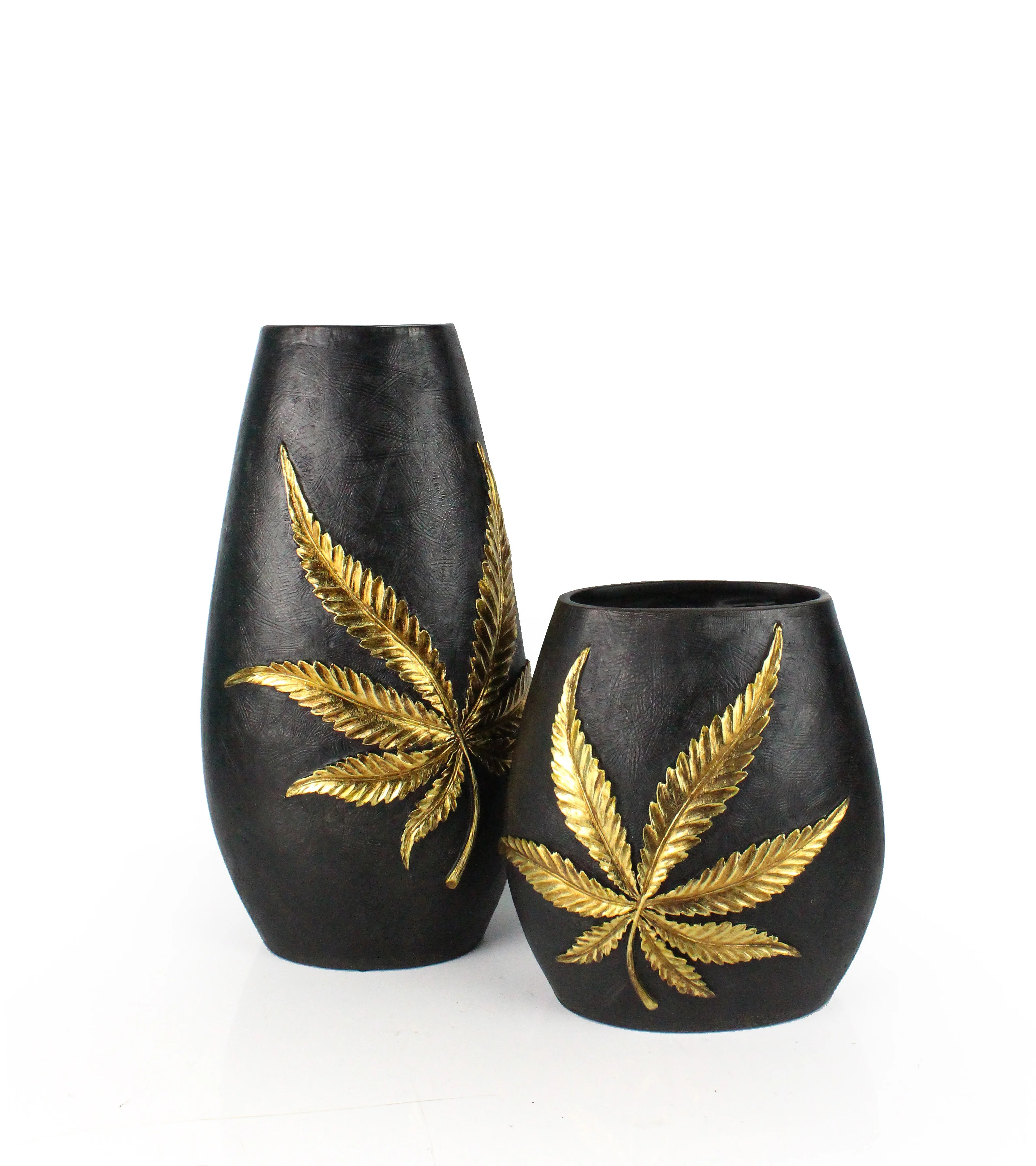 Wholesales Artificial Resin modern Gold leaves Flower Vase For Dry Flowers