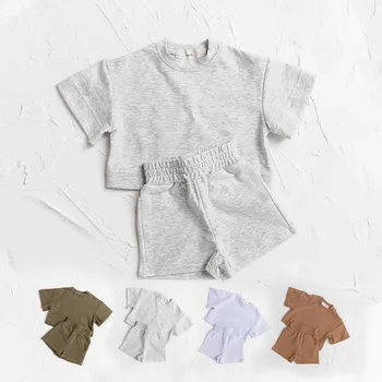 New short sleeves for baby and infants shorts suit ins Wind summer pure color soft sports T T shirt two-piece set