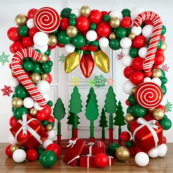 New Arrival Christmas Balloon Garland Arch Kit Red Green White Gold Confetti Latex Balloons with Candy Cane Balloons Set