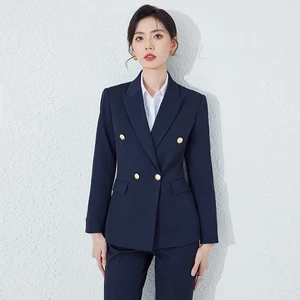 Fashion Women's Spring and Autumn Office Casual Two-piece Suit Solid Color Suit Jacket Sports Top Pants Button Work Casual