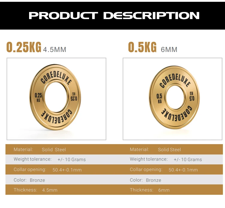 Coredeluxe Bronze Steel Weight Plates Gold Color Powerlifting Plates