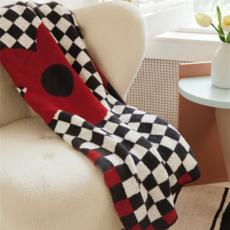 Flower wavy 100% polyester yarn  knitted checkerboard  throw blanket for home decoration  AS manufacture