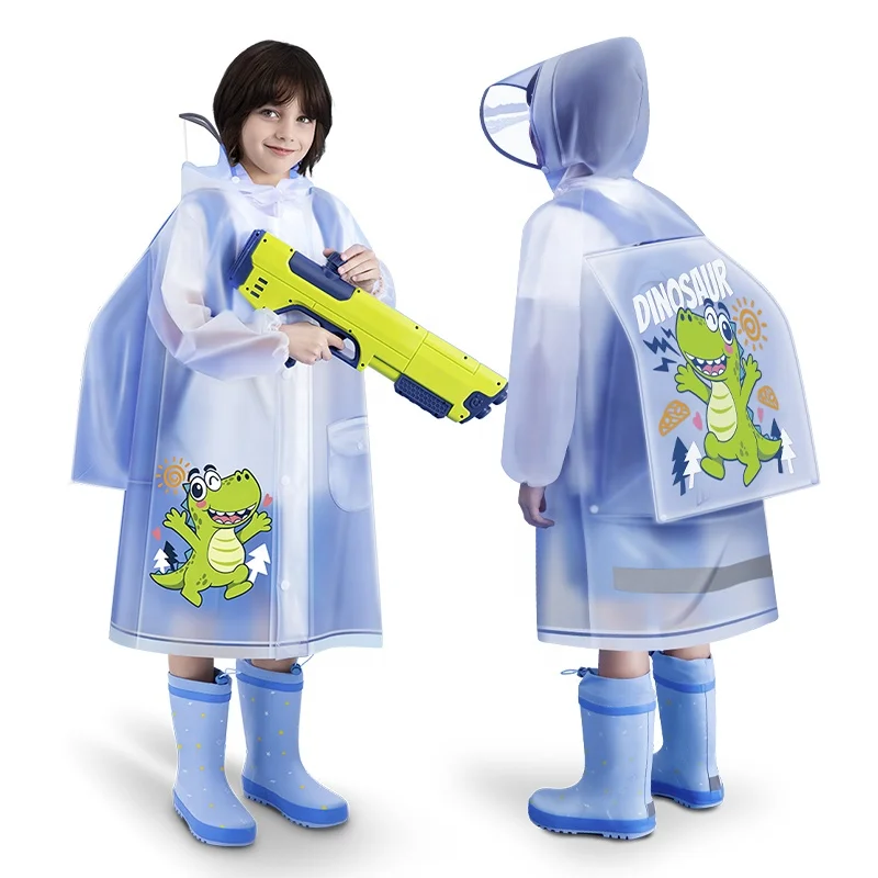 Single-Person White EVA Waterproof Portable with Hood  rain coat for Kids Back to School for Boys and Girls