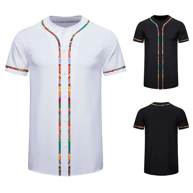 Summer new men's short-sleeved African ethnic style T-shirt ethnic style printed shirt color block round neck T-shirt