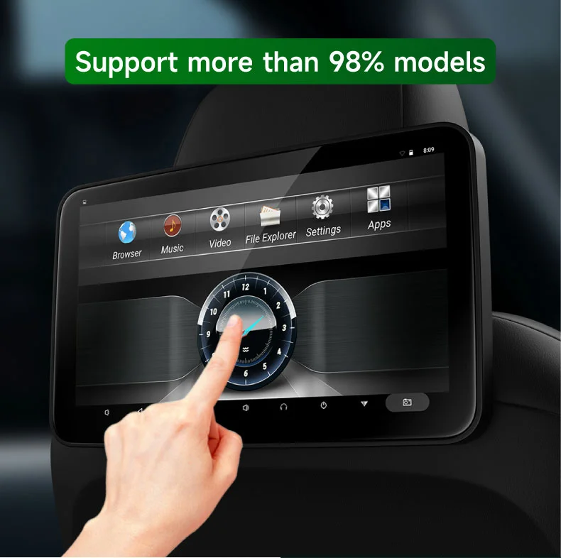 10.1" Car Headrest Monitor With Touch Screen - Wireless CarPlay, Android Auto, USB Playback For Back Seat