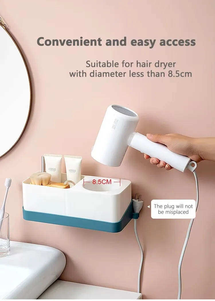 Top Seller Bathroom Toilet Hair Dryer Storage Rack Simple Punch-Free Plastic Wall Shelf details